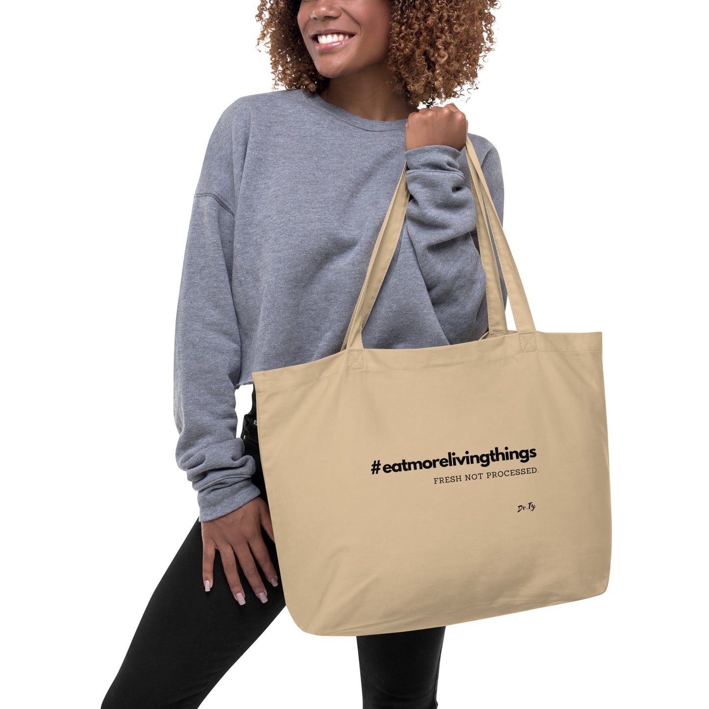 Large organic tote/grocery bag #eatmorelivingthings